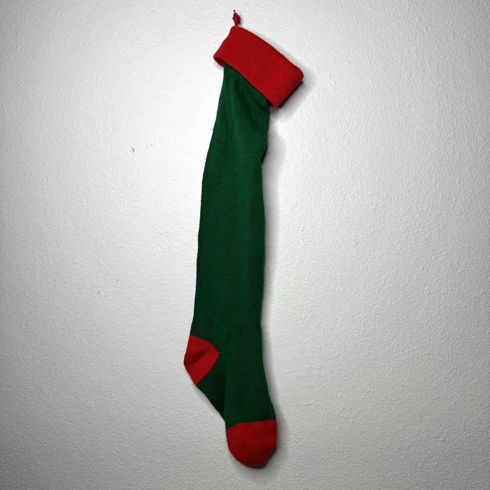 Green & Red‎ Knit Vintage Hanging Christmas Stocking 28"Classic Holiday